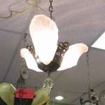 3 light art deco chandelier with slip glass